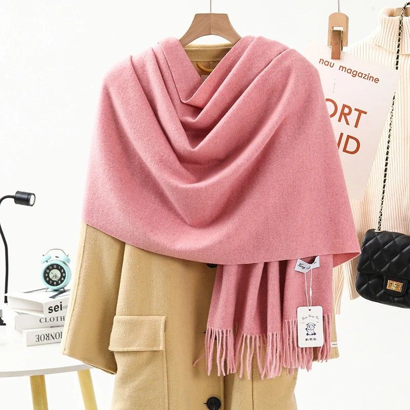Solid Color Cashmere Wrap Scarf, Thickened for Warmth and Windproof, Bohemian-Style Winter Wardrobe V1232-BDYRWJ012