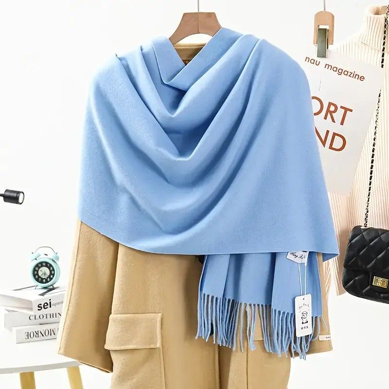 Solid Color Cashmere Wrap Scarf, Thickened for Warmth and Windproof, Bohemian-Style Winter Wardrobe V1232-BDYRWJ012