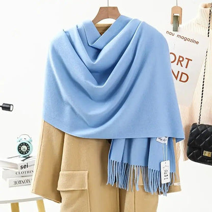 Solid Color Cashmere Wrap Scarf, Thickened for Warmth and Windproof, Bohemian-Style Winter Wardrobe V1232-BDYRWJ012