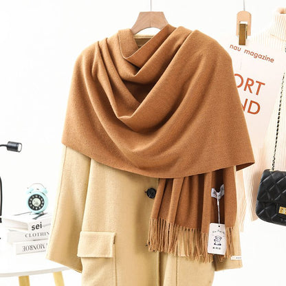 Solid Color Cashmere Wrap Scarf, Thickened for Warmth and Windproof, Bohemian-Style Winter Wardrobe V1232-BDYRWJ012
