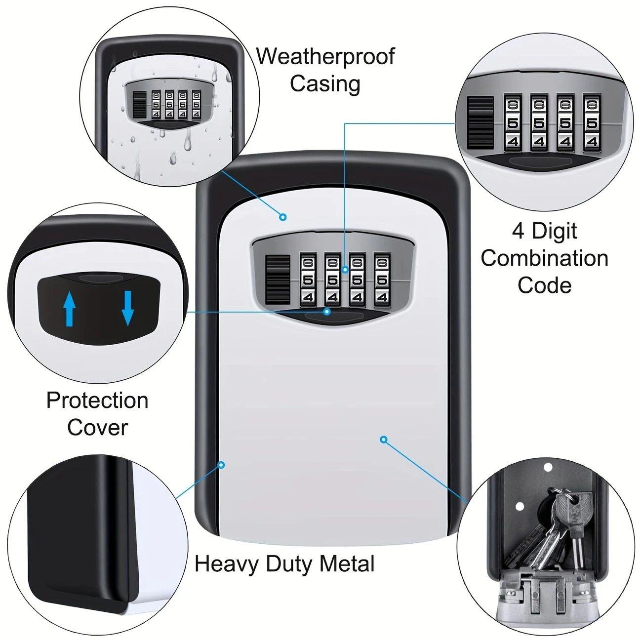 Household Wall-Mounted Key Box, Waterproof Secure Key Lockbox with Combination Lock, Large-Capacity Outdoor V1232-BGSYSH001