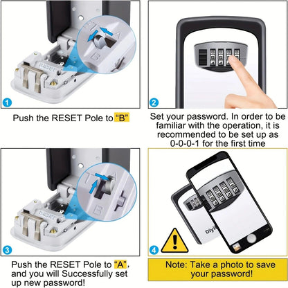 Household Wall-Mounted Key Box, Waterproof Secure Key Lockbox with Combination Lock, Large-Capacity Outdoor V1232-BGSYSH001