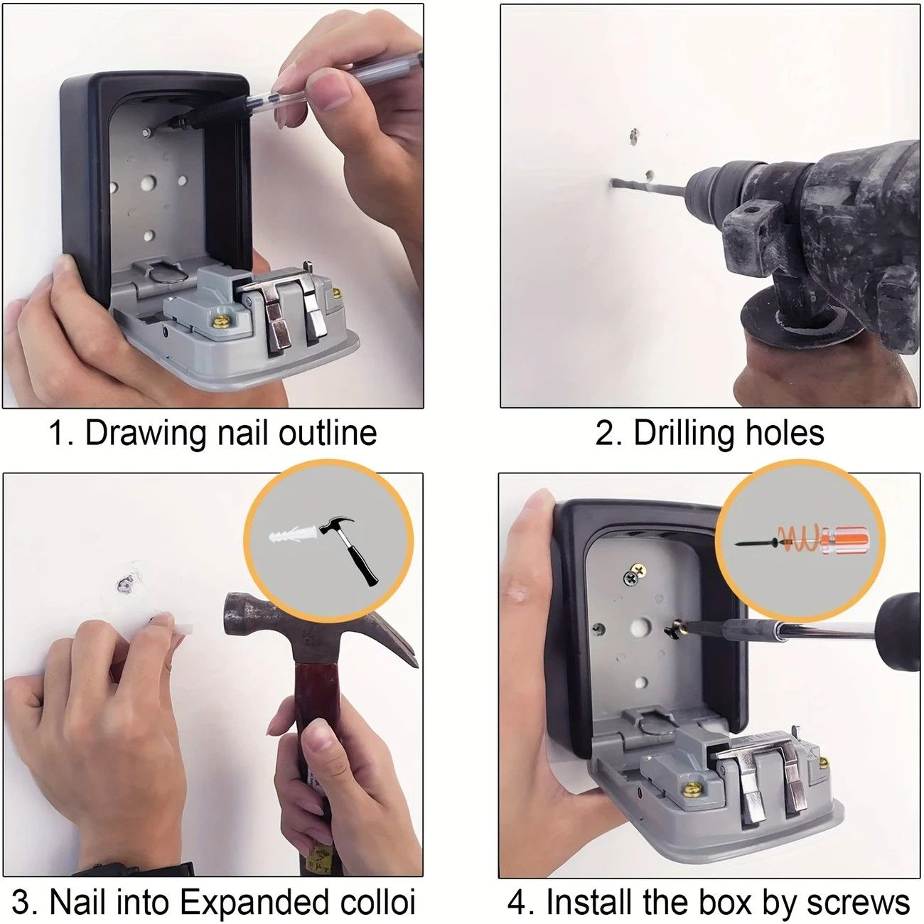 Household Wall-Mounted Key Box, Waterproof Secure Key Lockbox with Combination Lock, Large-Capacity Outdoor V1232-BGSYSH001