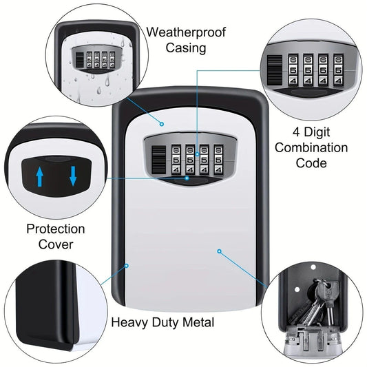 Household Wall-Mounted Key Box, Waterproof Secure Key Lockbox with Combination Lock, Large-Capacity Outdoor V1232-BGSYSH002