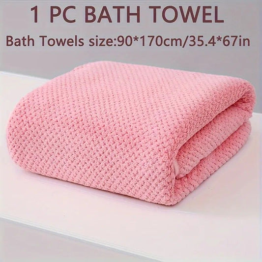 Modern Pineapple Grid Design Ultra-Soft Coral Fleece Bath Towel|90x170cm Extra Thick Strong Absorption, V1232-BLGYJ001
