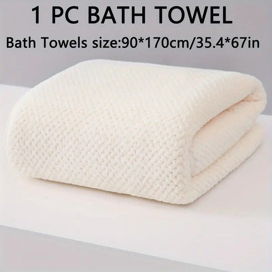 Modern Pineapple Grid Design Ultra-Soft Coral Fleece Bath Towel|90x170cm Extra Thick Strong Absorption, V1232-BLGYJ002