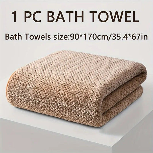 Modern Pineapple Grid Design Ultra-Soft Coral Fleece Bath Towel|90x170cm Extra Thick Strong Absorption, V1232-BLGYJ003