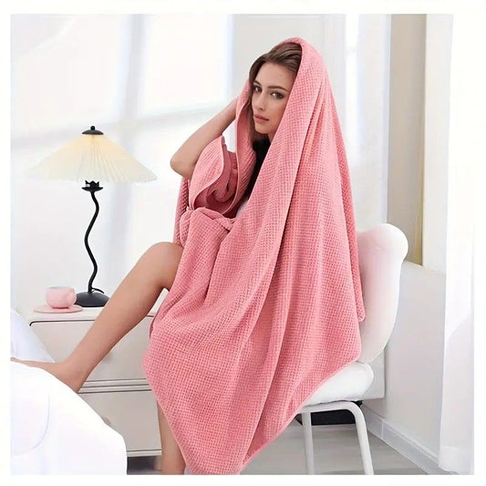 Modern Pineapple Grid Design Ultra-Soft Coral Fleece Bath Towel|90x170cm Extra Thick Strong Absorption, V1232-BLGYJ003