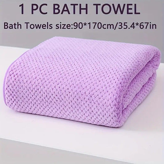 Modern Pineapple Grid Design Ultra-Soft Coral Fleece Bath Towel|90x170cm Extra Thick Strong Absorption, V1232-BLGYJ006