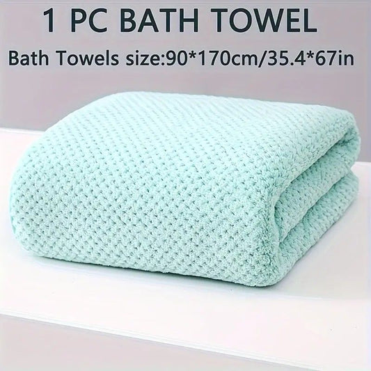 Modern Pineapple Grid Design Ultra-Soft Coral Fleece Bath Towel|90x170cm Extra Thick Strong Absorption, V1232-BLGYJ008