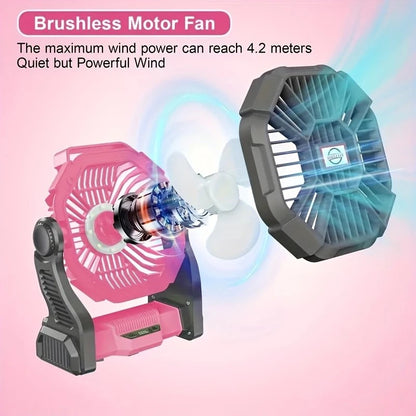 PINK 2-in-1 Portable Fan & Light, Quiet & Cool for Outdoor Use V1232-BXSFS002