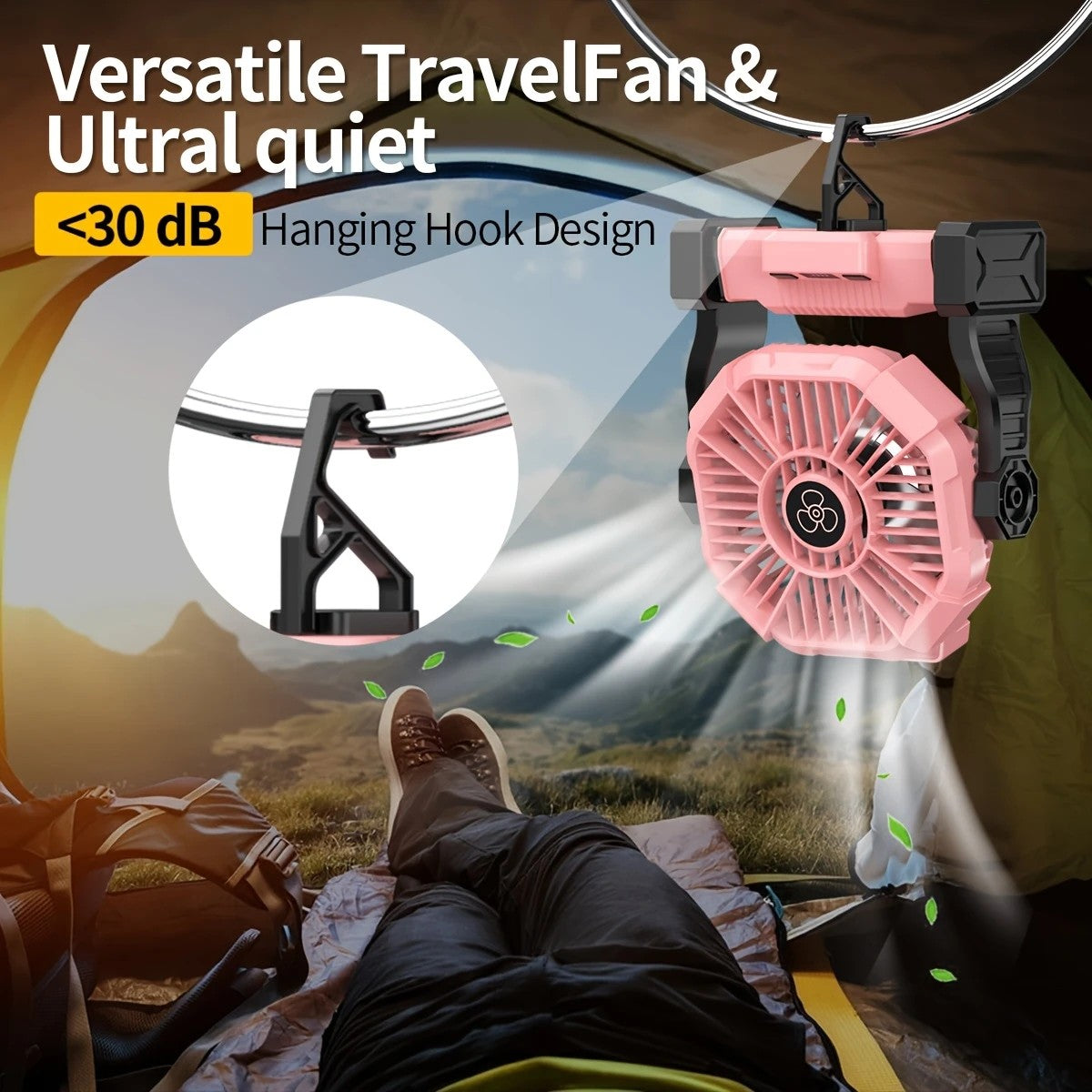 PINK 2-in-1 Portable Fan & Light, Quiet & Cool for Outdoor Use V1232-BXSFS002