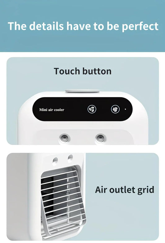 USB rechargeable mini air conditioning fan, supports USB/wireless charging. Features 3-speed wind, cooling, V1232-BXSKT001