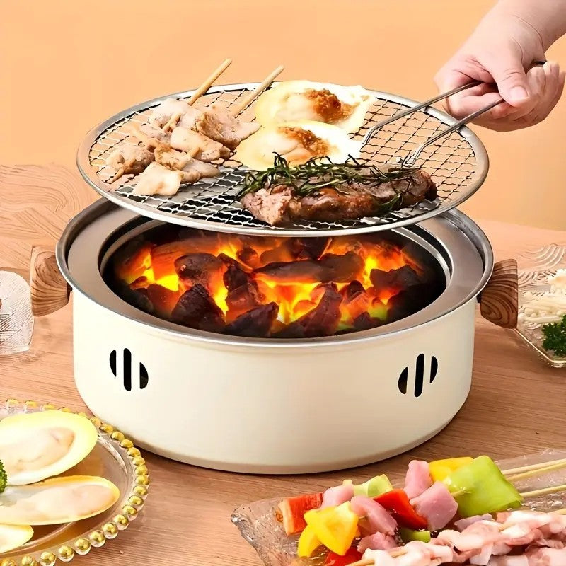 Portable mini tabletop barbecue grill, made of stainless steel, includes a grill mesh, designed for home use, V1232-BXSSKL001