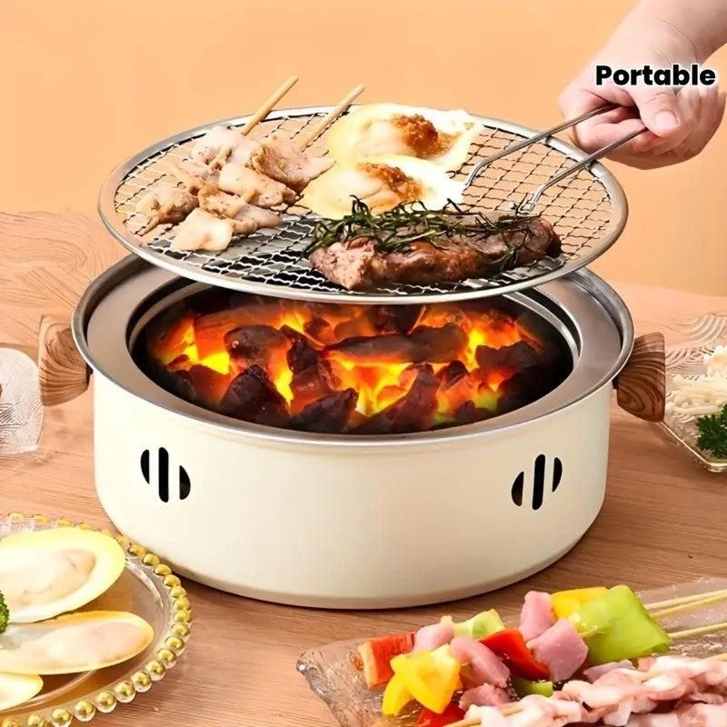Portable mini tabletop barbecue grill, made of stainless steel, includes a grill mesh, designed for home use, V1232-BXSSKL001
