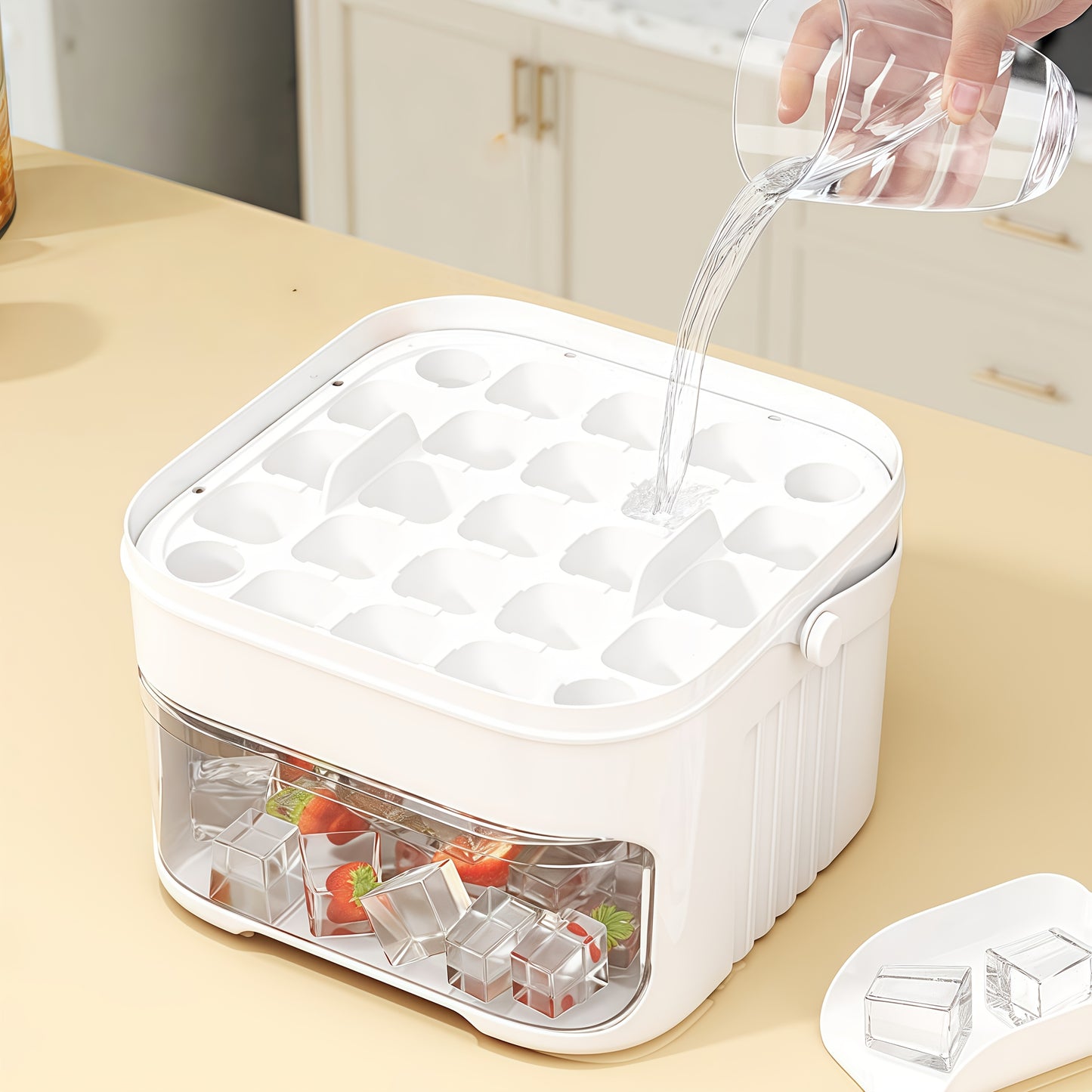 1PC Refrigerator Ice Cube Mold, Manual Press Two-Layer Design, Large Capacity Food-Grade PP Material, V1232-BXZBH001