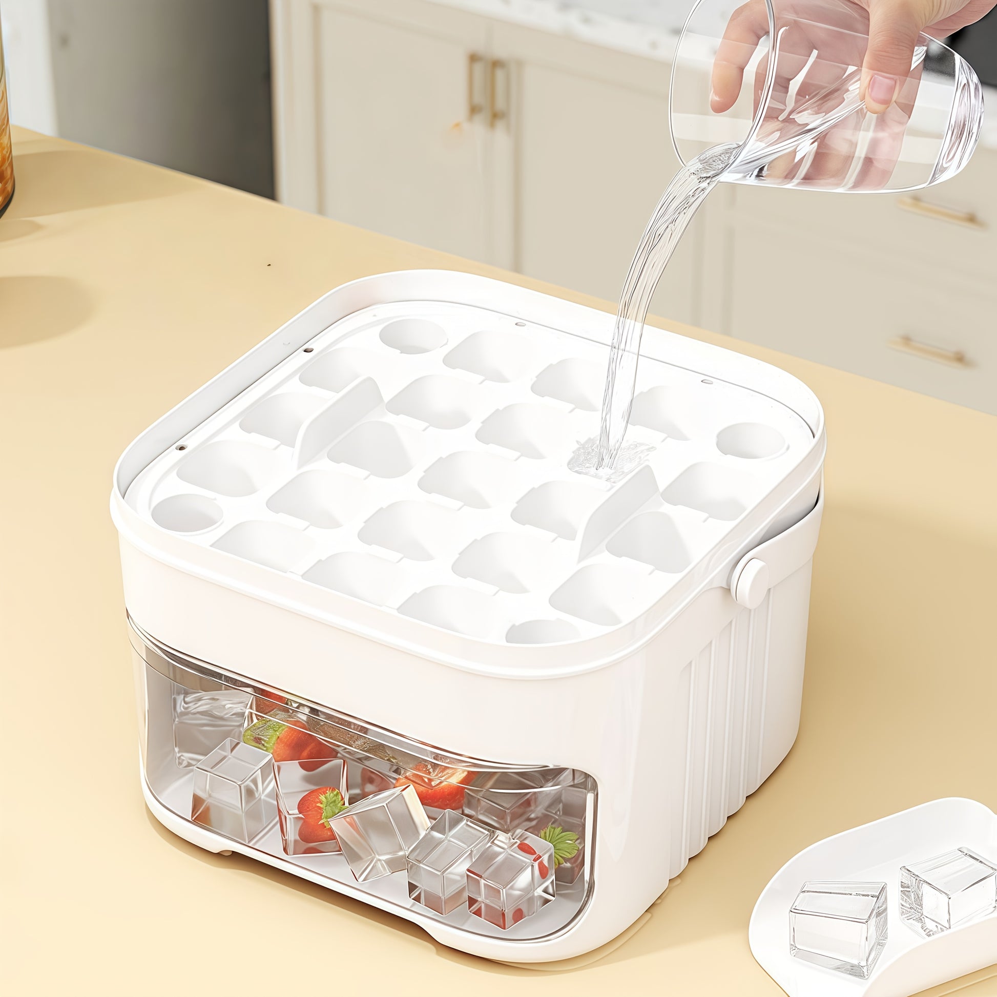 1PC Refrigerator Ice Cube Mold, Manual Press Two-Layer Design, Large Capacity Food-Grade PP Material, V1232-BXZBH001