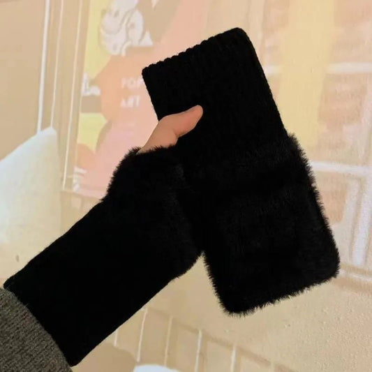 Women's Comfortable Fingerless Gloves - Soft, Warm, and Fashionable Pure White Winter Gloves, Suitable for V1232-BZST003