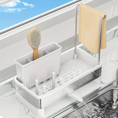 No Drill 360 degrees Rotating Drain Sponge Holder with Tray Kitchen Sink Organizer(WHITE) V1232-CFLSLX001
