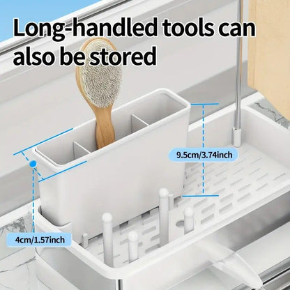 No Drill 360 degrees Rotating Drain Sponge Holder with Tray Kitchen Sink Organizer(WHITE) V1232-CFLSLX001