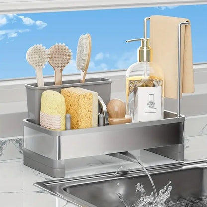 No Drill 360 degrees Rotating Drain Sponge Holder with Tray Kitchen Sink Organizer(GREY) V1232-CFLSLX002