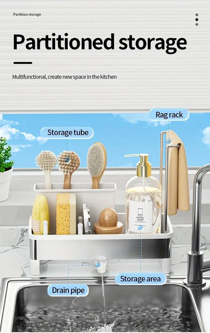 No Drill 360 degrees Rotating Drain Sponge Holder with Tray Kitchen Sink Organizer(GREY) V1232-CFLSLX002