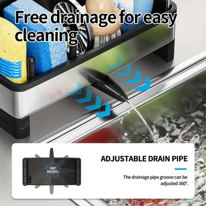 No Drill 360 degrees Rotating Drain Sponge Holder with Tray Kitchen Sink Organizer(GREY) V1232-CFLSLX002