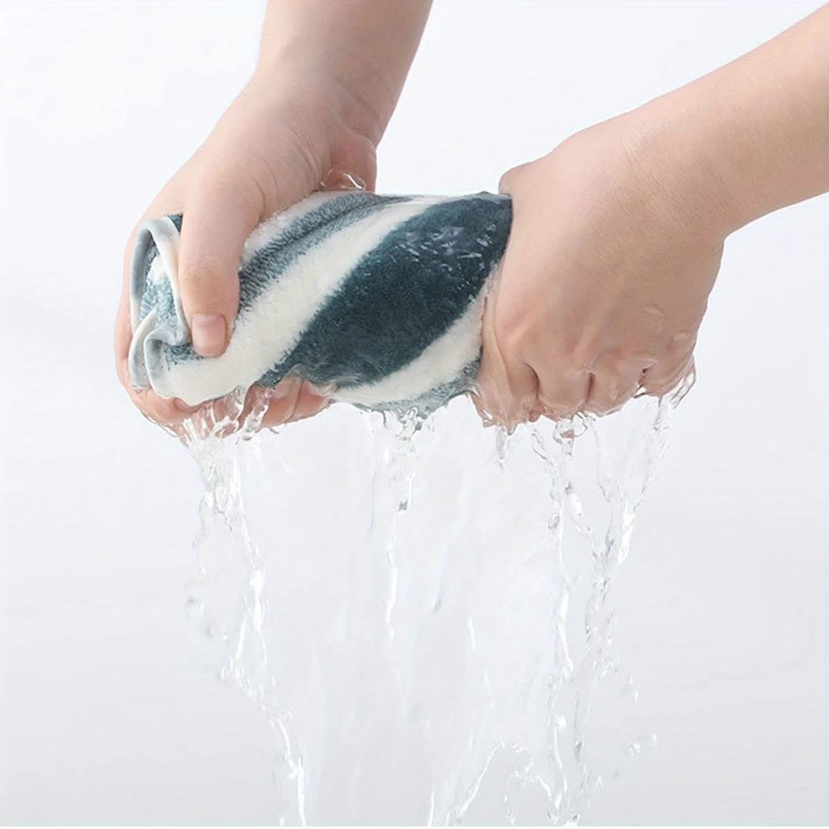 GREEN 12PCS Thick Absorbent Lint-Free Coral Fleece Kitchen Cleaning Cloth, Easily Removes Grease, Hangable V1232-CFMJ002