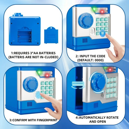 Children's Password Piggy Bank, Dual Lock,BLUE Automatic Bill Intake, Develops Savings Habit, Multiple Colors V1232-CQG001
