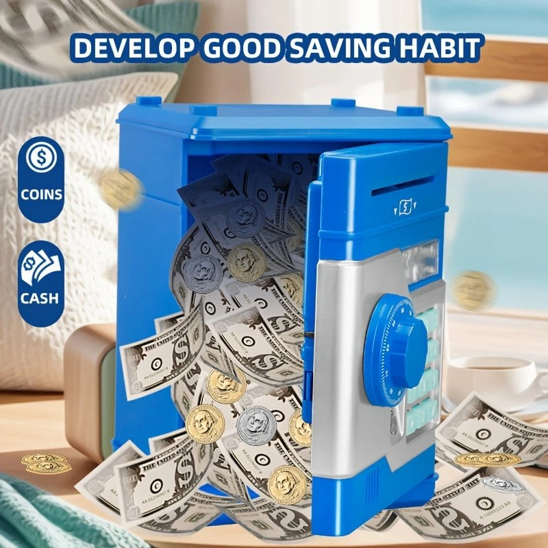 Children's Password Piggy Bank, Dual Lock,BLUE Automatic Bill Intake, Develops Savings Habit, Multiple Colors V1232-CQG001