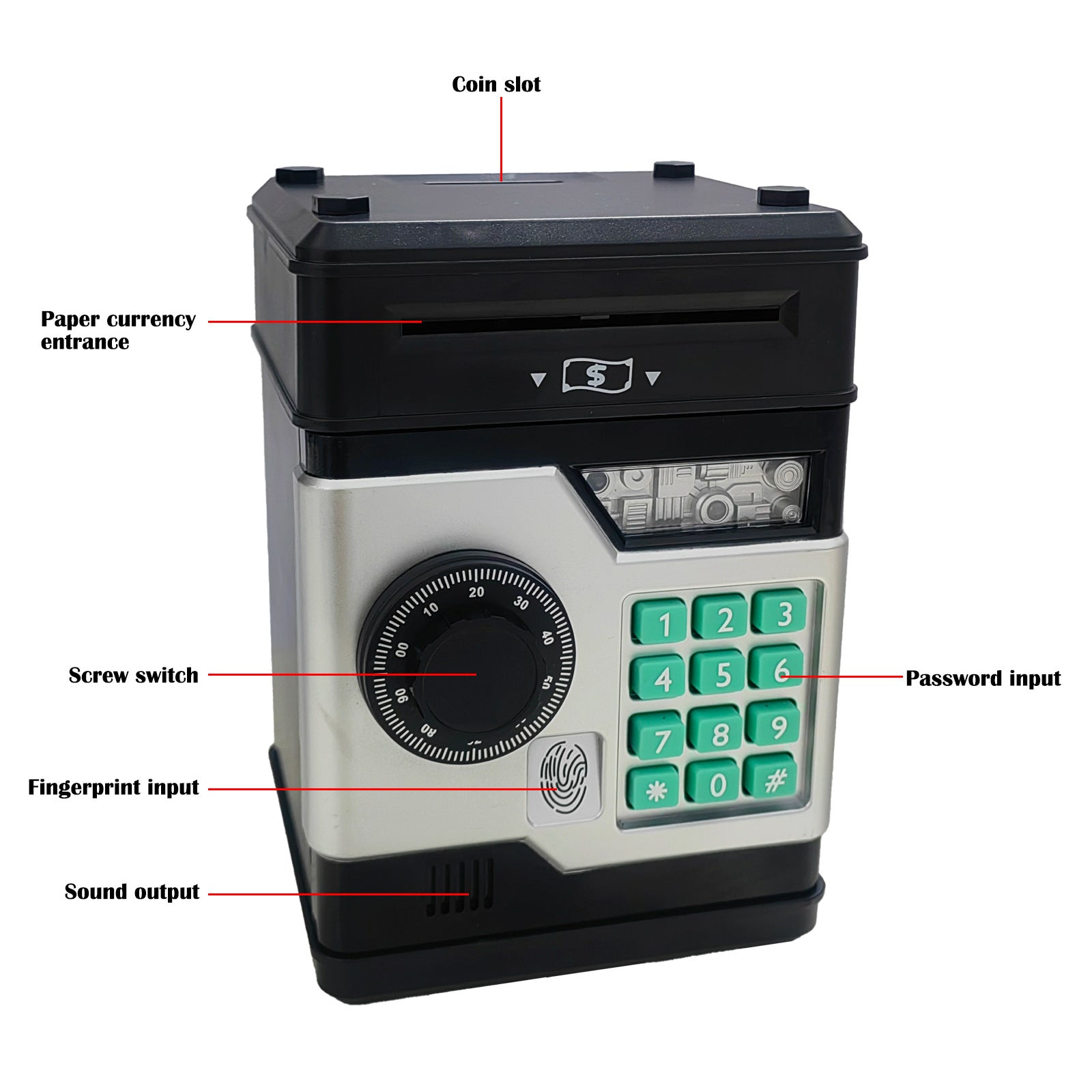 Children's Password Piggy Bank, Dual Lock,BLUE Automatic Bill Intake, Develops Savings Habit, Multiple Colors V1232-CQG001