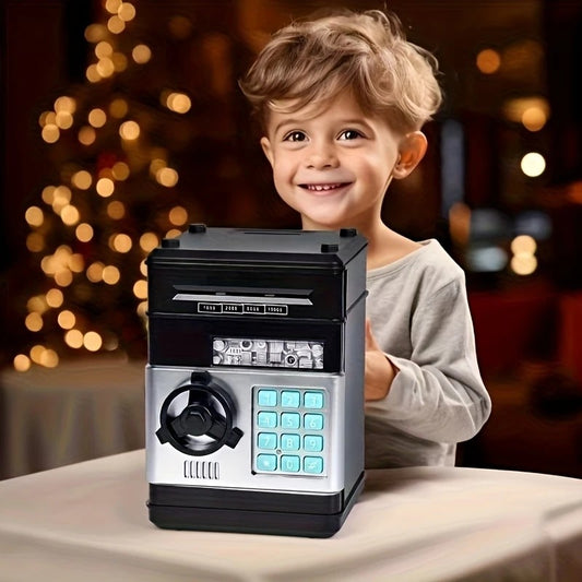 BLACK Children's Password Piggy Bank, Stores Coins & Paper Money, Auto Roll-Up, Sound & Light Interaction, V1232-CQG005