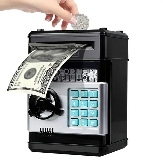 BLACK Children's Password Piggy Bank, Stores Coins & Paper Money, Auto Roll-Up, Sound & Light Interaction, V1232-CQG005