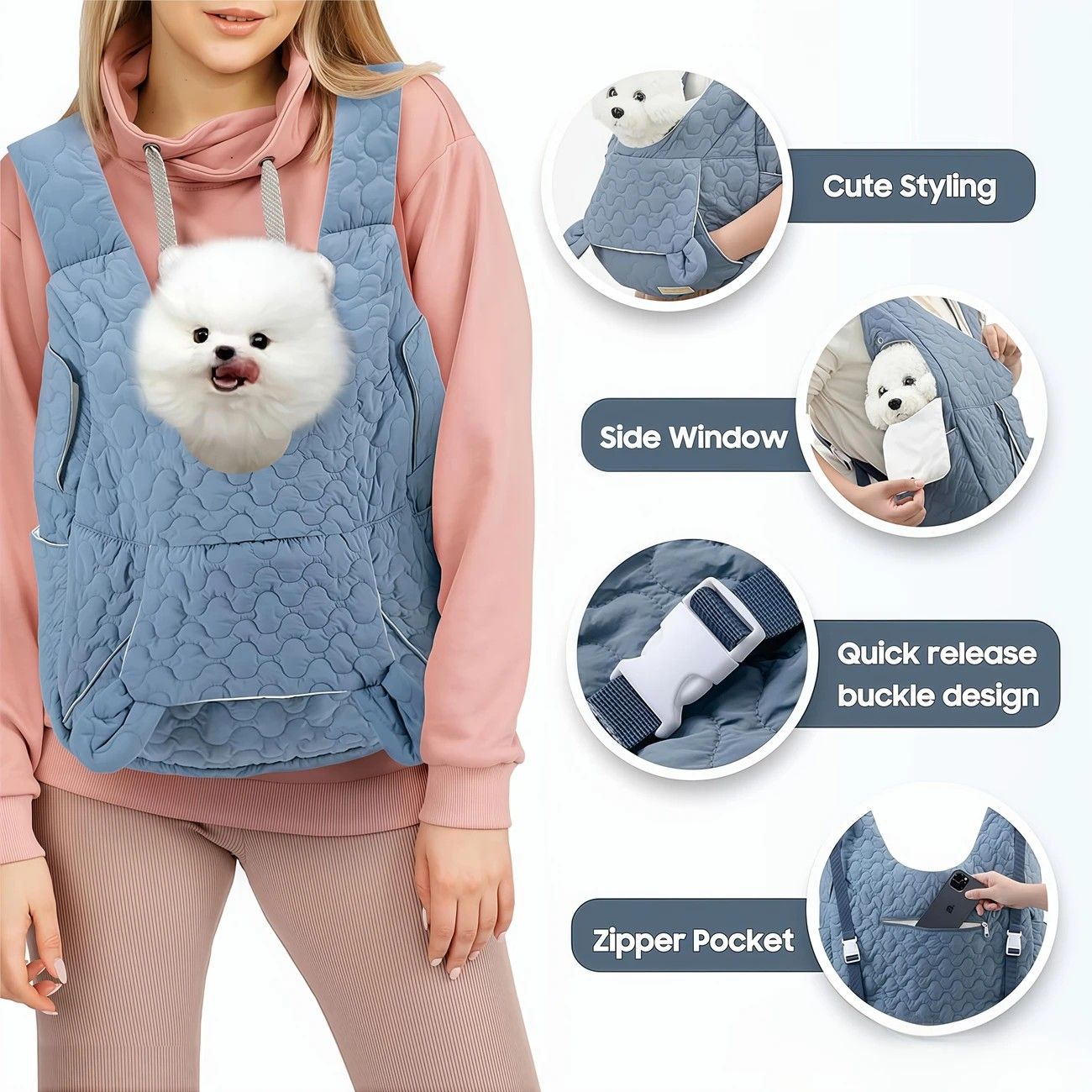 Pet Chest Carrier Front-Facing Backpack Small Dog Cat Breathable Carrier Hands-Free Sling(pink) V1232-CWBB001