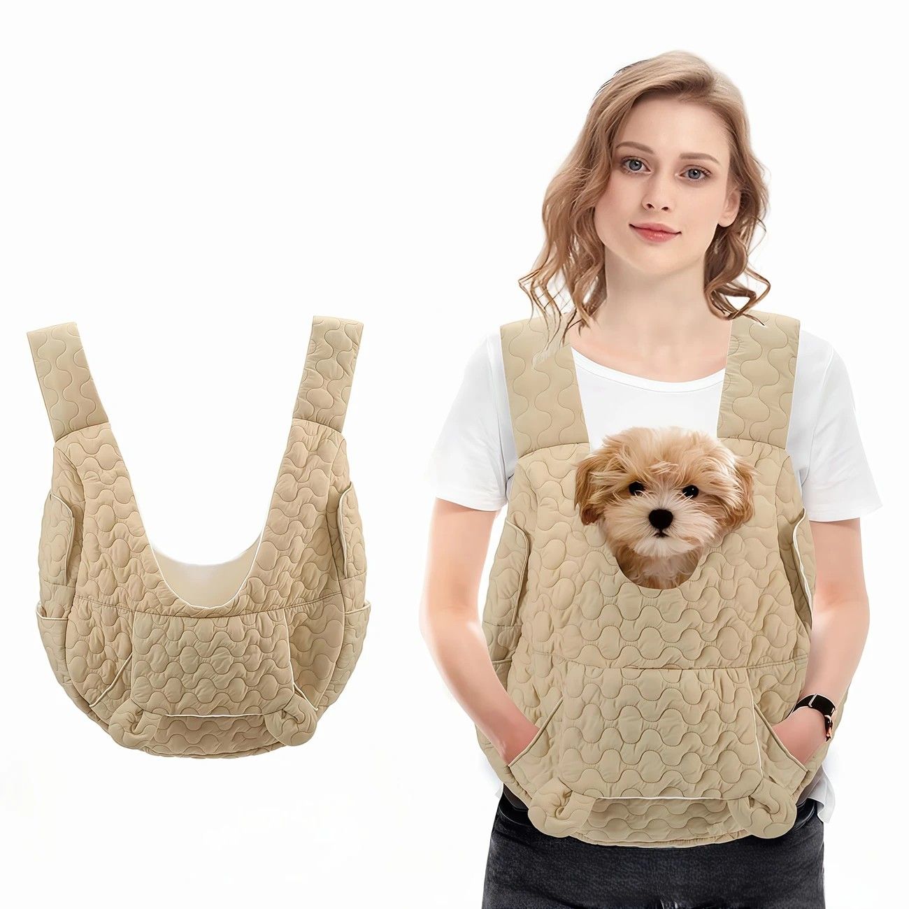 Pet Chest Carrier Front-Facing Backpack Small Dog Cat Breathable Carrier Hands-Free Sling(khaki) V1232-CWBB003