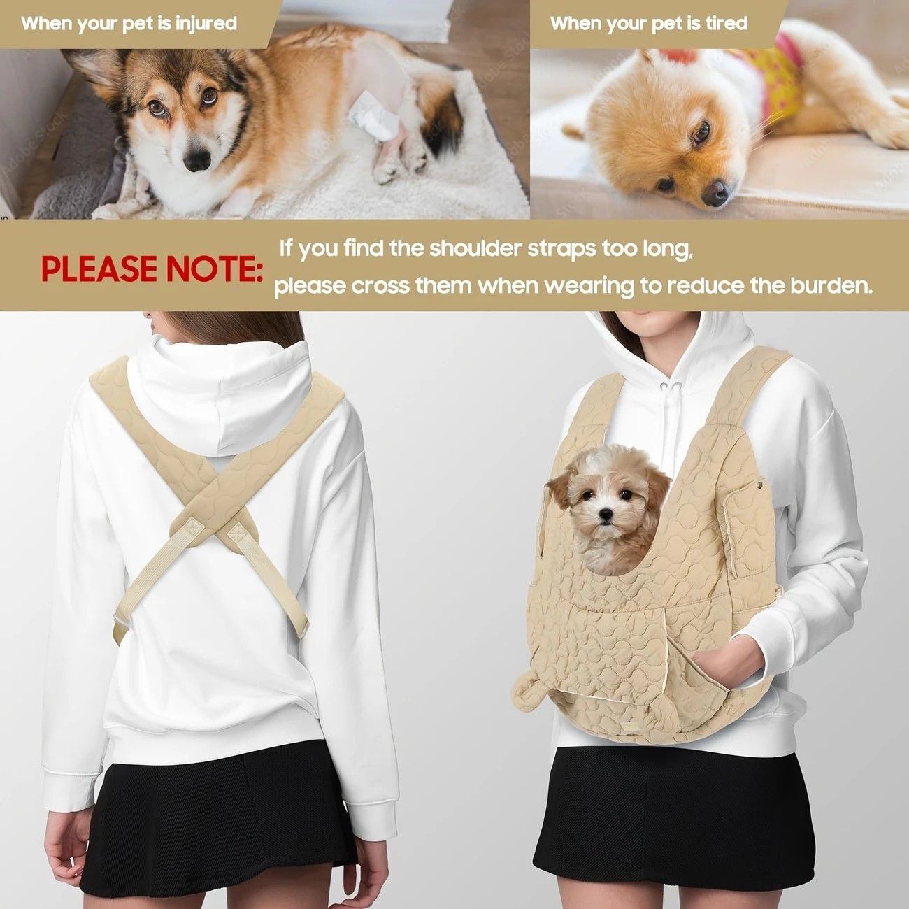 Pet Chest Carrier Front-Facing Backpack Small Dog Cat Breathable Carrier Hands-Free Sling(khaki) V1232-CWBB003