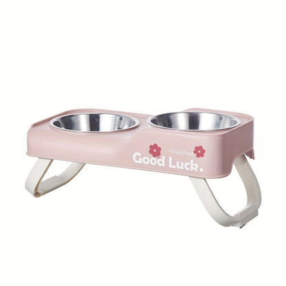 Dopamine Color Pet Bowl Set, Anti-Slip Adjustable Height Design for Small/Medium Dogs and Cats(pink) V1232-CWW002