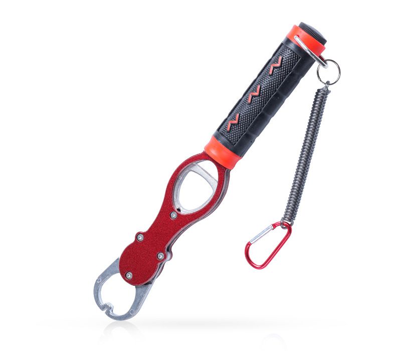 Aluminum Alloy Fish Control & Weighing Tool - Curved Jaw Anti-slip Lock, 18KG Instant Reading Scale(red) V1232-DCKYQ001