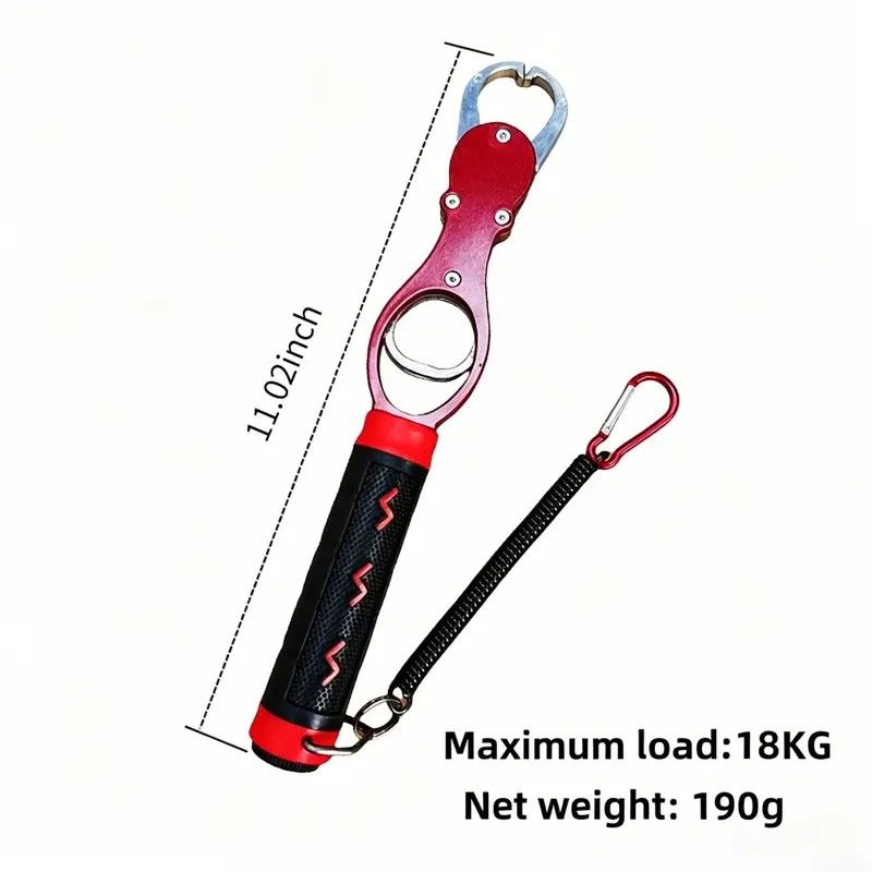 Aluminum Alloy Fish Control & Weighing Tool - Curved Jaw Anti-slip Lock, 18KG Instant Reading Scale(red) V1232-DCKYQ001