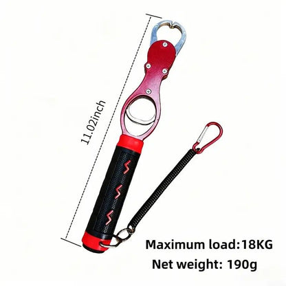 Aluminum Alloy Fish Control & Weighing Tool - Curved Jaw Anti-slip Lock, 18KG Instant Reading Scale(red) V1232-DCKYQ001