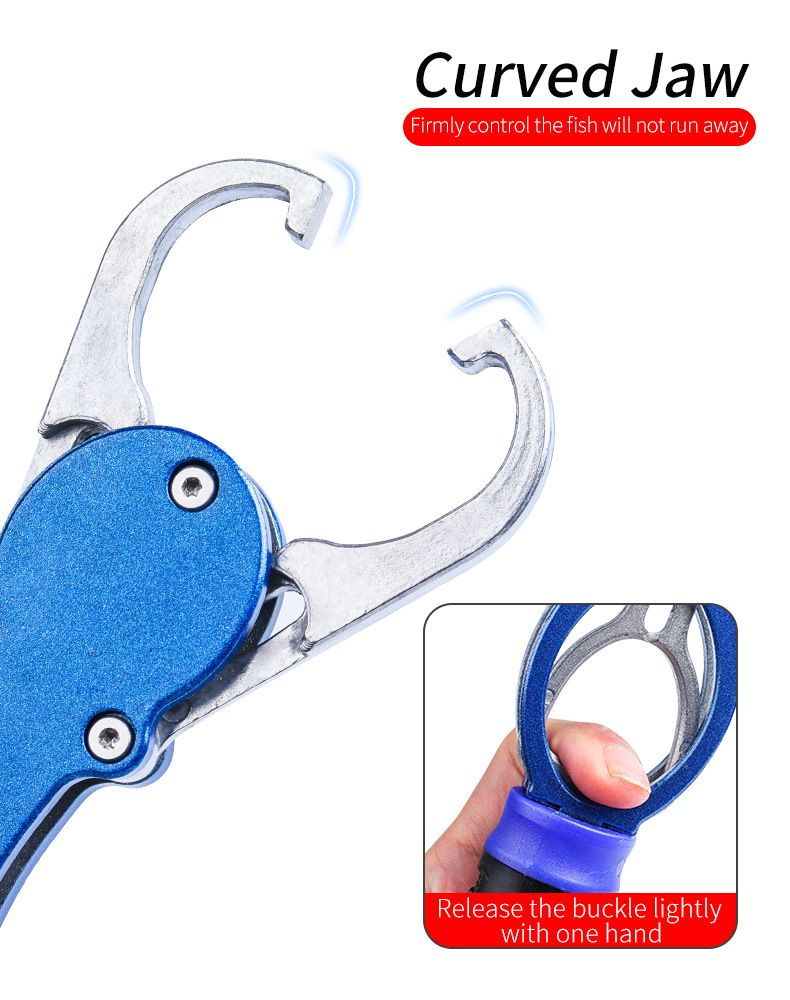 Aluminum Alloy Fish Control & Weighing Tool - Curved Jaw Anti-slip Lock, 18KG Instant Reading Scale(red) V1232-DCKYQ001