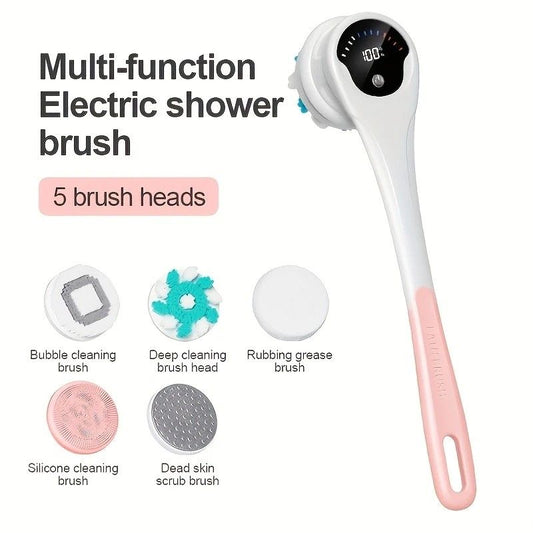 Multi-Function Electric Body Brush: 360 degrees Rotation, Auto-Cleaning, 5 Brush Heads, 3-Speed Adjustment, V1232-DDMYS001