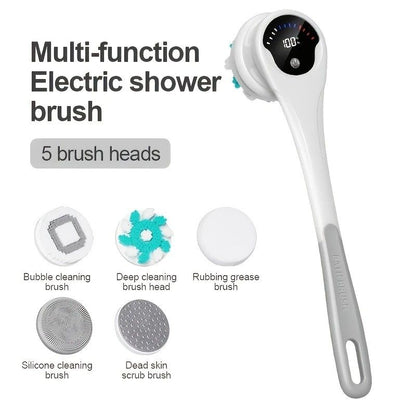Multi-Function Electric Body Brush: 360 degrees Rotation, Auto-Cleaning, 5 Brush Heads, 3-Speed Adjustment, V1232-DDMYS002