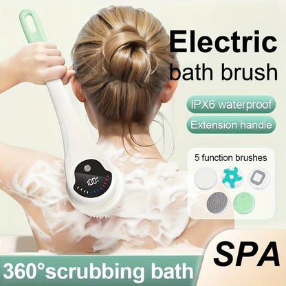 Multi-Function Electric Body Brush: 360 degrees Rotation, Auto-Cleaning, 5 Brush Heads, 3-Speed Adjustment, V1232-DDMYS002