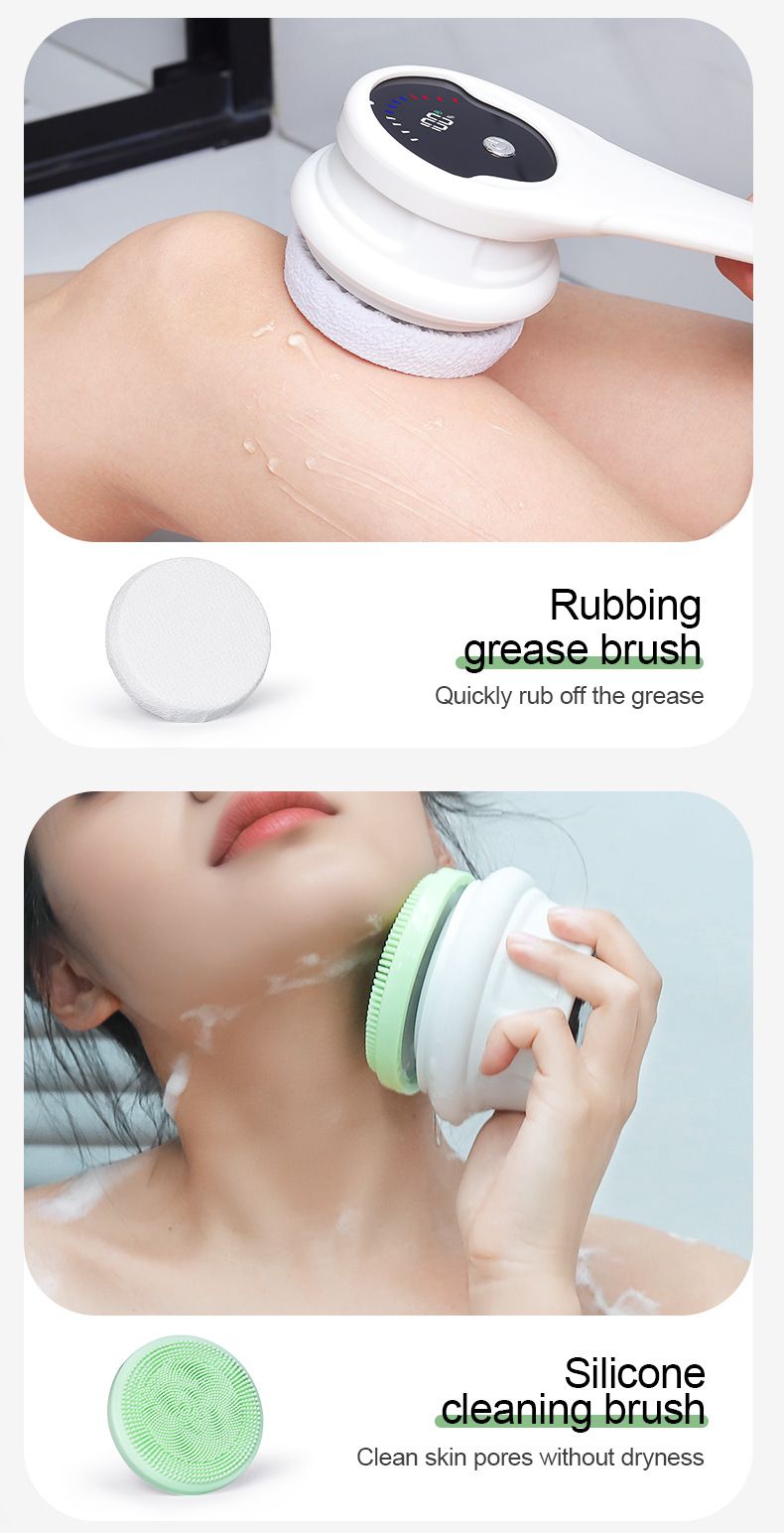 Multi-Function Electric Body Brush: 360 degrees Rotation, Auto-Cleaning, 5 Brush Heads, 3-Speed Adjustment, V1232-DDMYS002