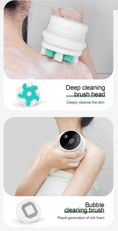 Multi-Function Electric Body Brush: 360 degrees Rotation, Auto-Cleaning, 5 Brush Heads, 3-Speed Adjustment, V1232-DDMYS002