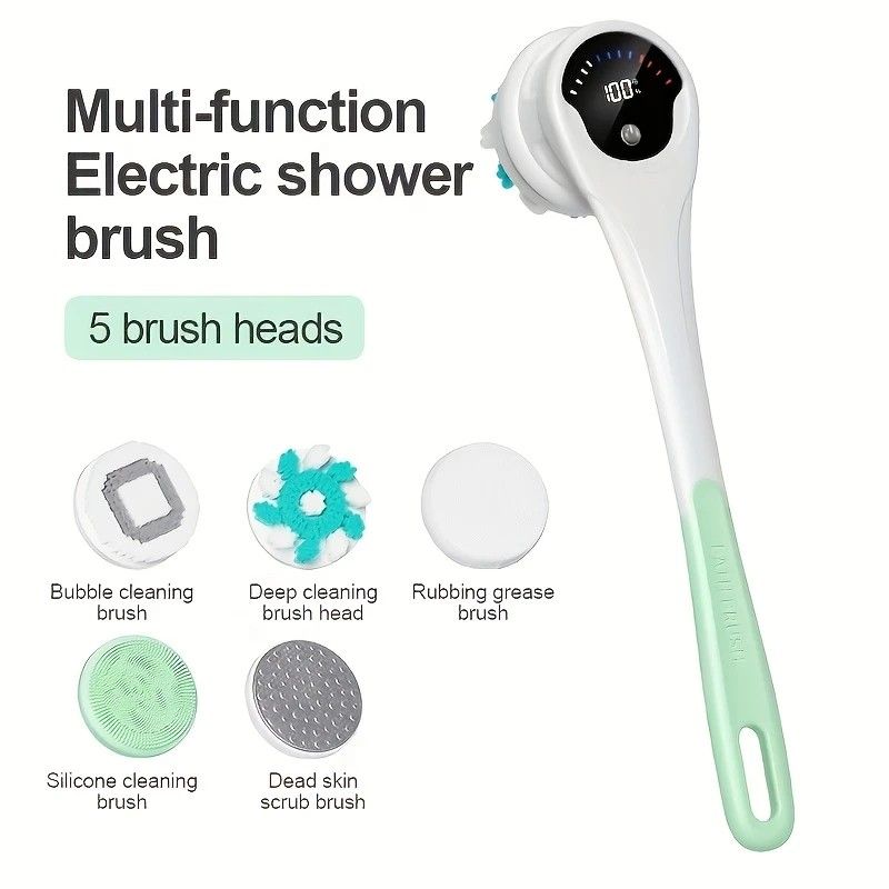 Multi-Function Electric Body Brush: 360 degrees Rotation, Auto-Cleaning, 5 Brush Heads, 3-Speed Adjustment, V1232-DDMYS002