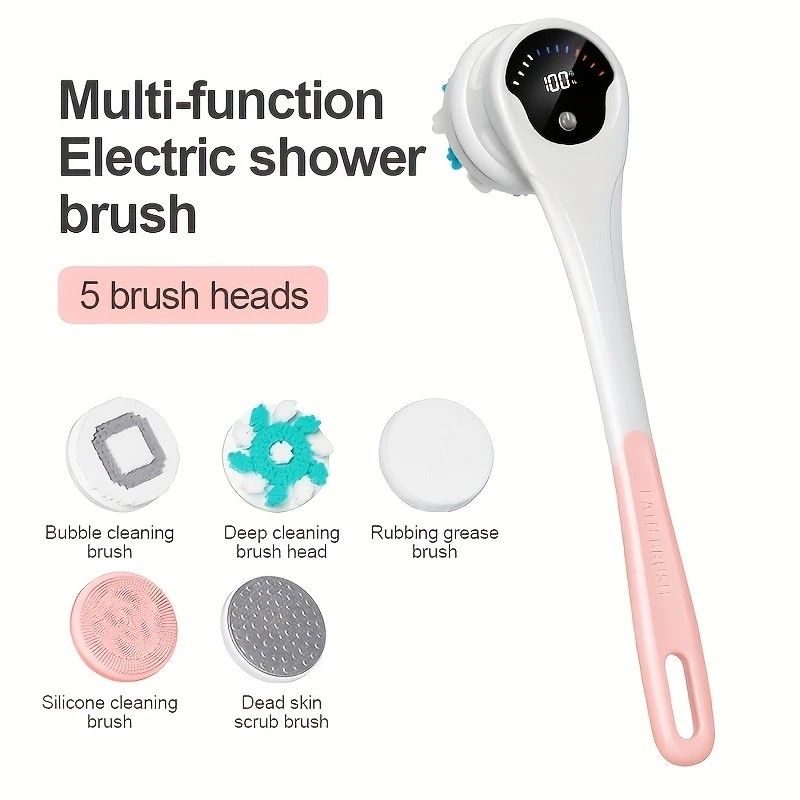 Multi-Function Electric Body Brush: 360 degrees Rotation, Auto-Cleaning, 5 Brush Heads, 3-Speed Adjustment, V1232-DDMYS002
