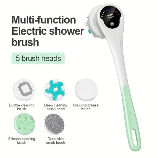 Multi-Function Electric Body Brush: 360 degrees Rotation, Auto-Cleaning, 5 Brush Heads, 3-Speed Adjustment, V1232-DDMYS003