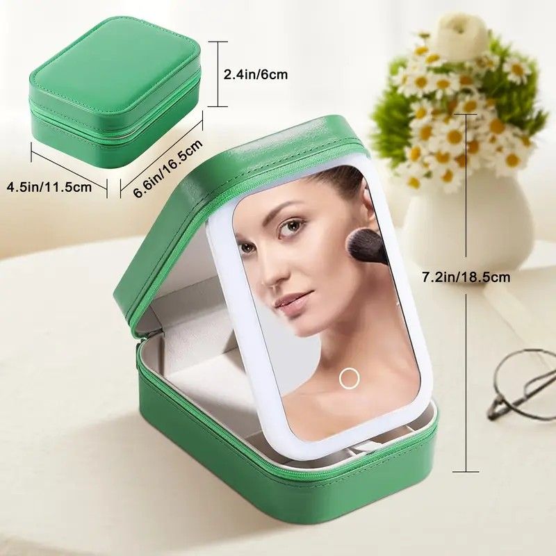 Portable 3-Light LED Makeup Mirror with Organizer - Travel Vanity Case, Rechargeable Touch Control Makeup Box V1232-DJZHZSSH0011